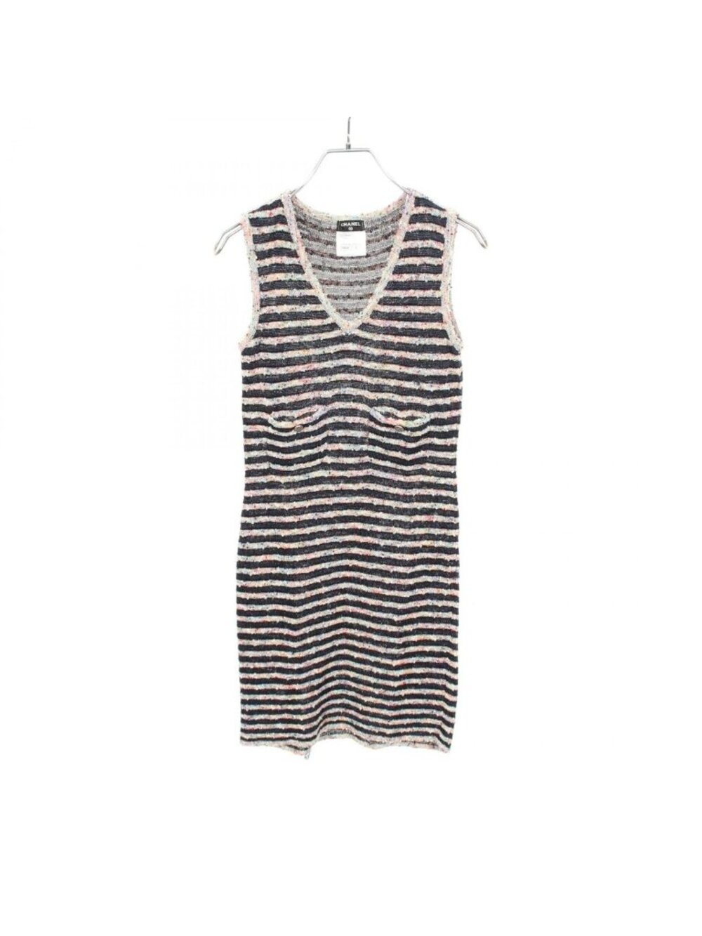 Chanel Dress Tweed Rayon Cotton Navy Multicolor